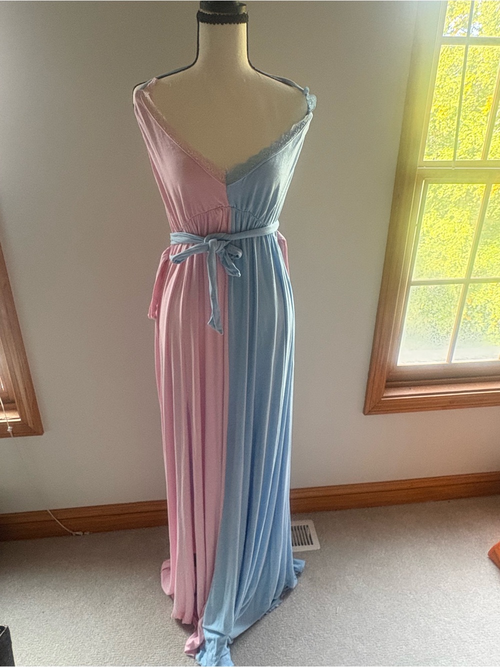 Perfect Gender Reveal Dress Pink & Blue Two-Tone Maxi Dress with Tie Waist